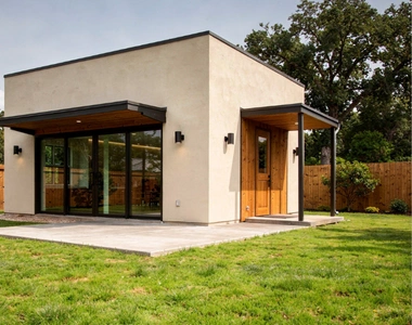 Modern detached accessory dwelling unit in Dallas Texas backyard